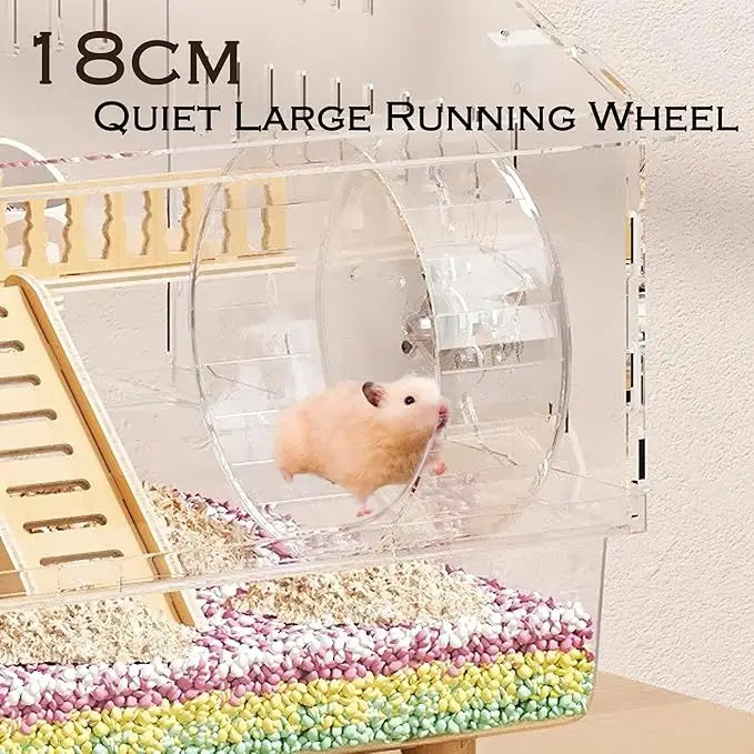2-Layer Acrylic/Transparent Hamster Habitat Cage with Accessories for Dwarf Hamsters, Mice, and Gerbils