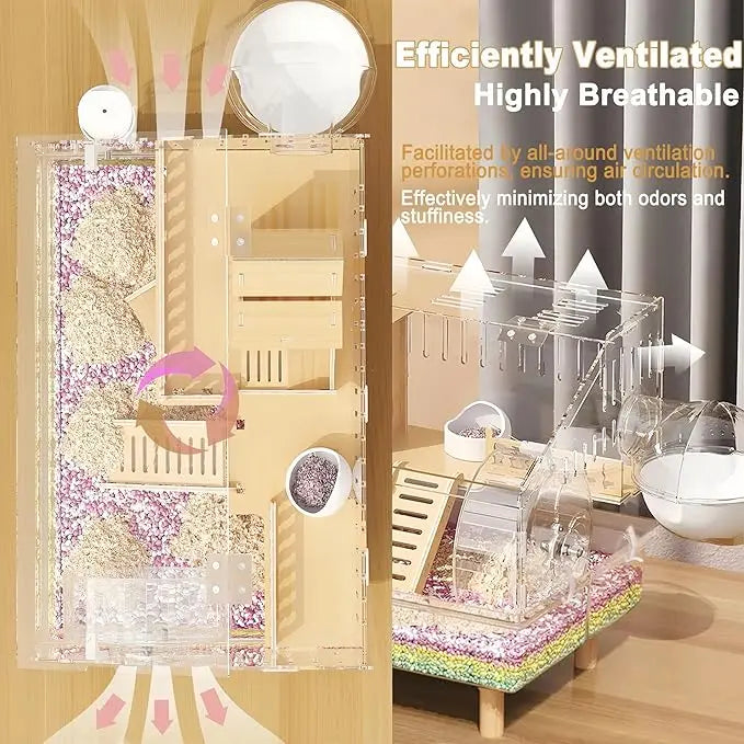 2-Layer Acrylic/Transparent Hamster Habitat Cage with Accessories for Dwarf Hamsters, Mice, and Gerbils