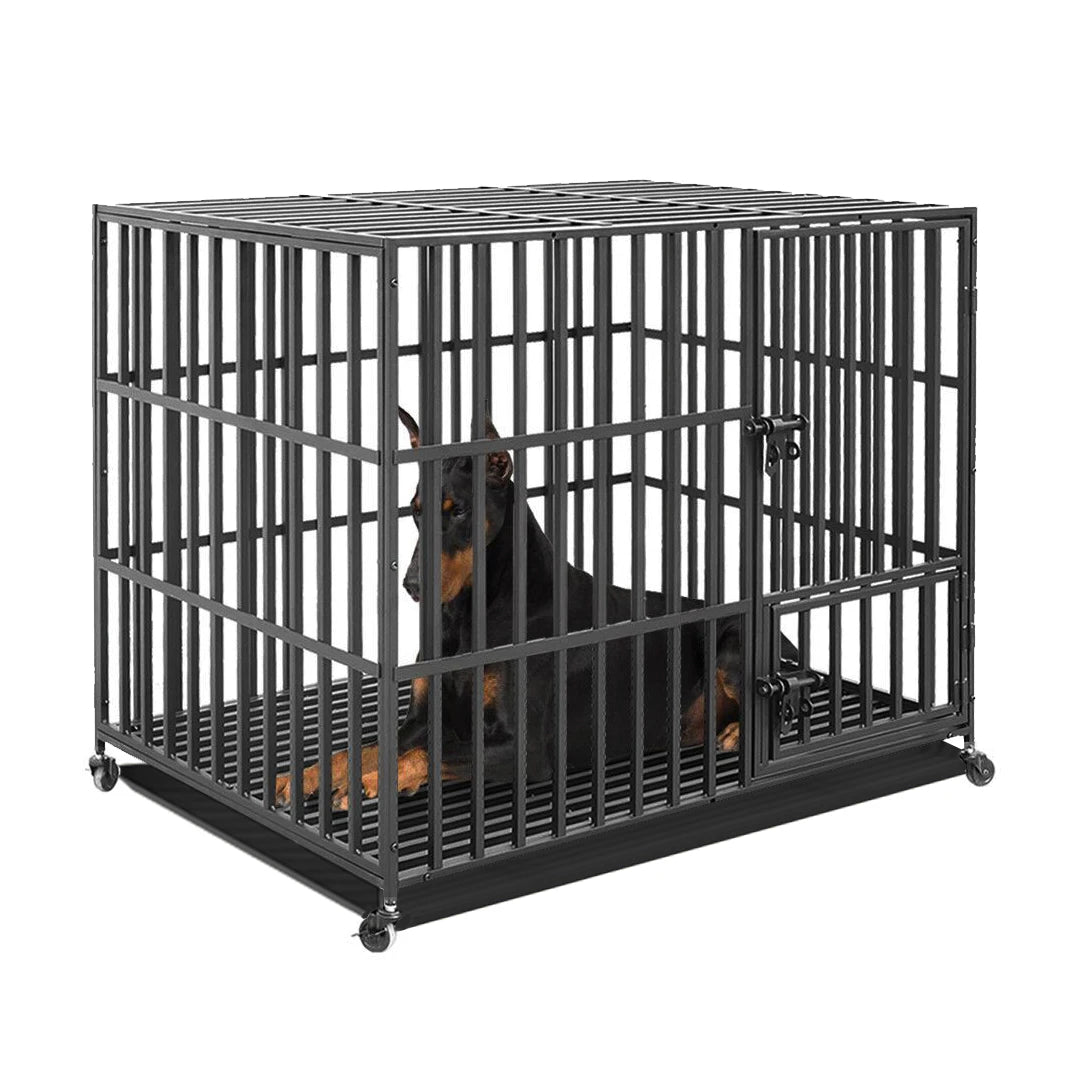 L- 37” XL- 42” XXL- 46” Heavy Duty Metal Dog Crate Kennel with 4 -Wheels and 3 Doors