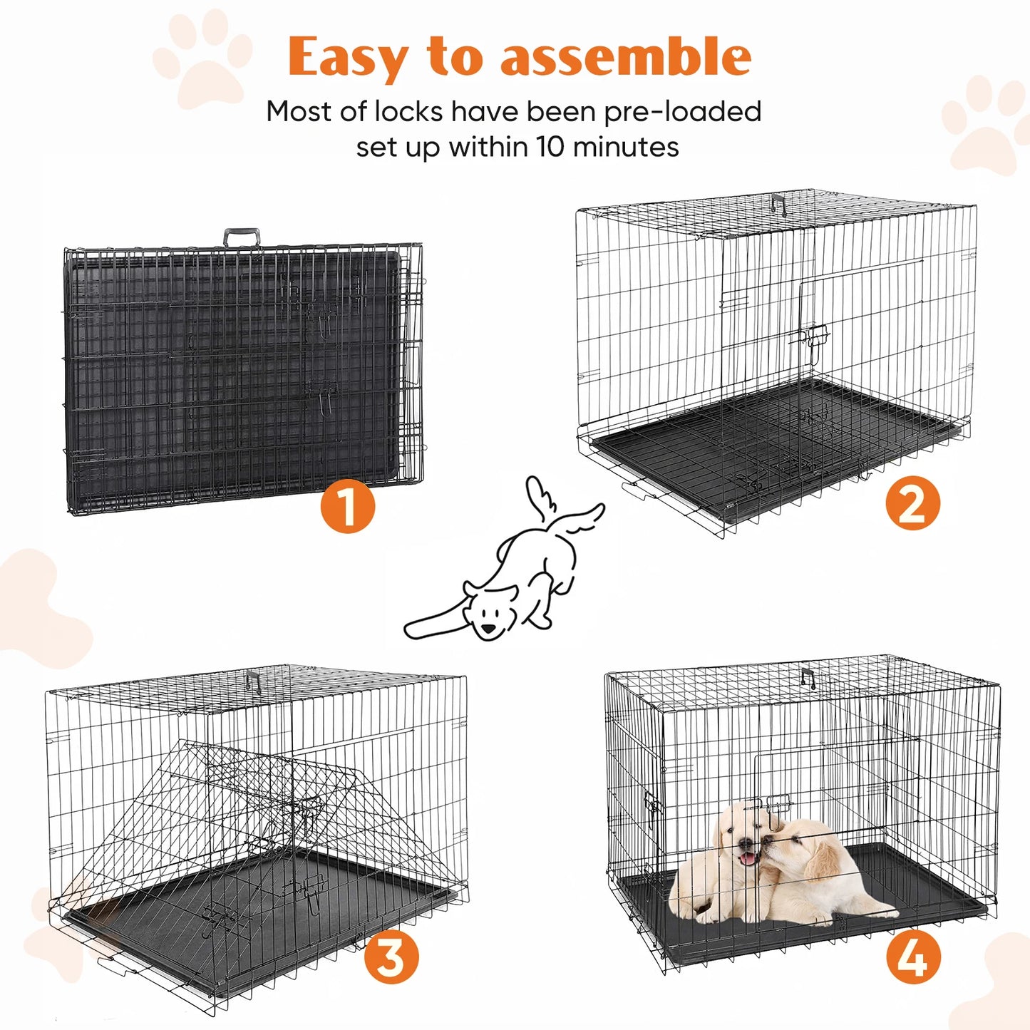 Medium - XL Folding Metal Pet Kennel with Leak-Proof Pan Tray