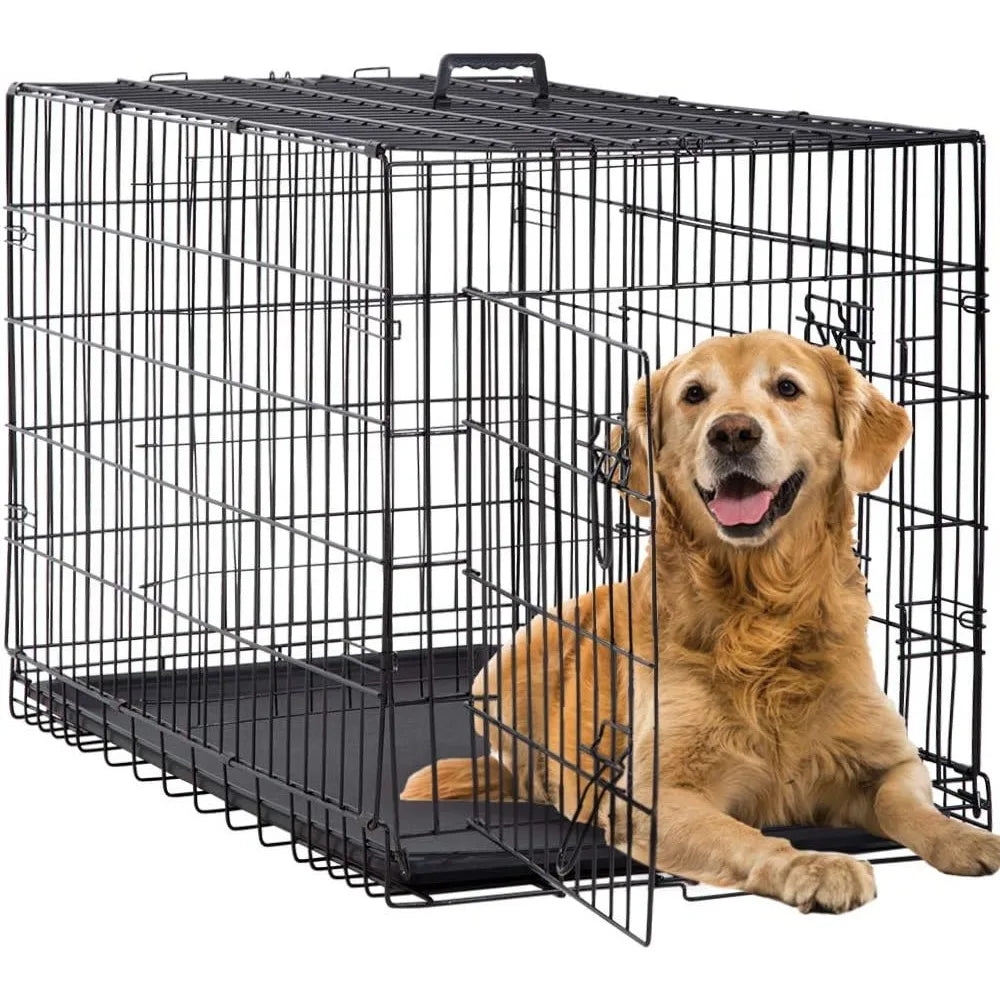 L-Folding Metal Kennel / Crate for Large Dogs with Double-Door