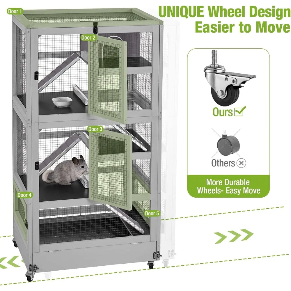 5 Level Anti-Chewing Small Animal Cage for Ferret, Rat, Chinchilla, Hedgehogs, Squirrel, Chameleon, Lizard, Gerbils