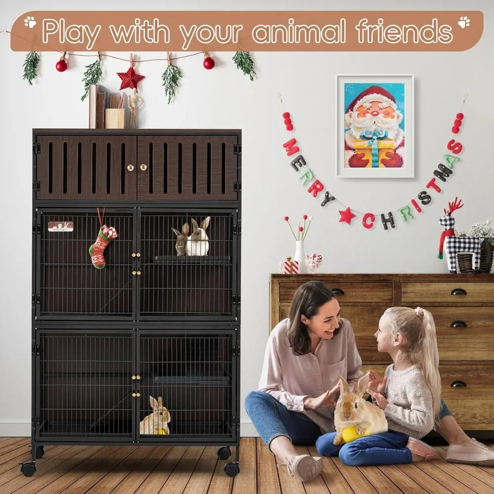 Large Metal Ferret Cage with Removable Ramps, Double Door, and top cabinet; Critter Nation