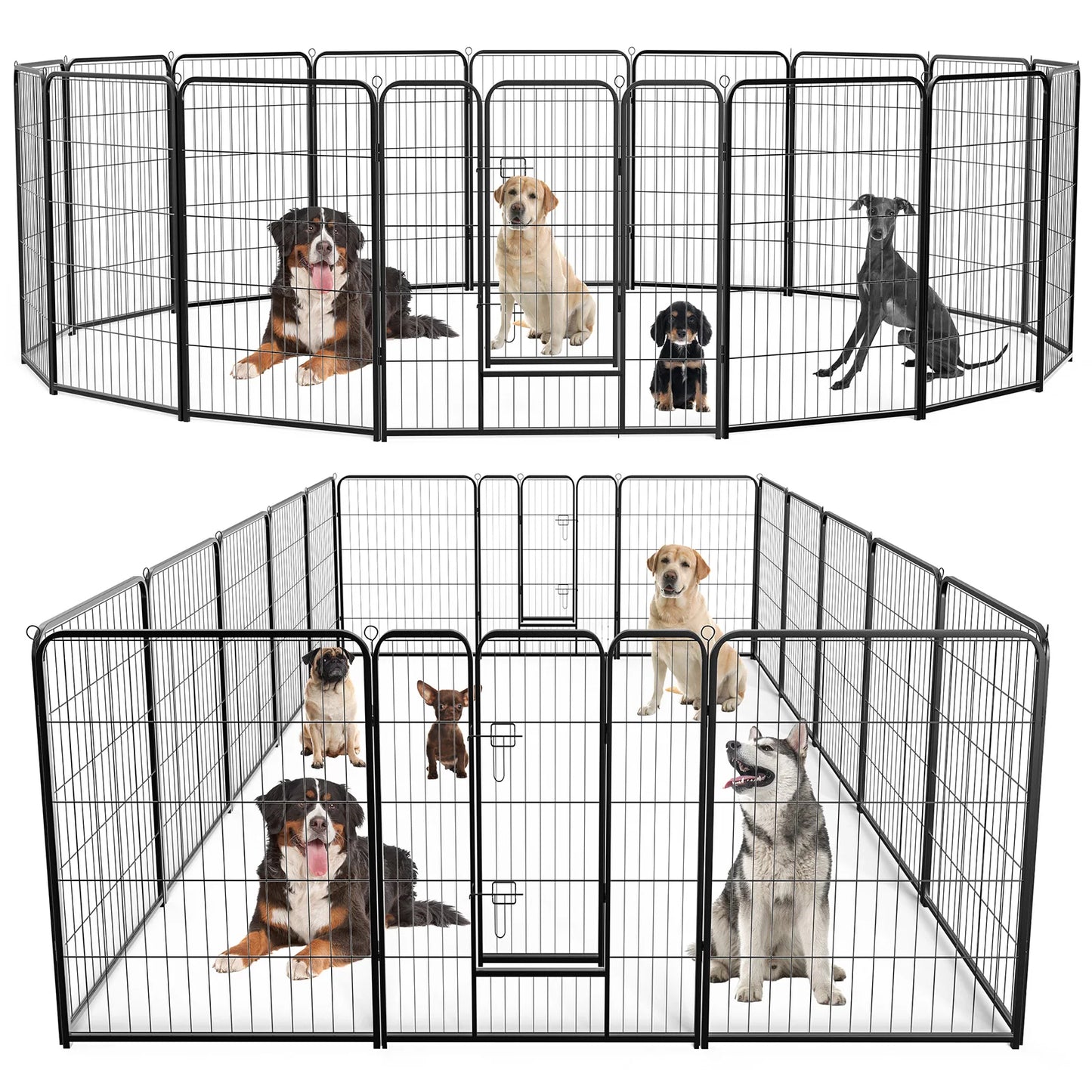 M- 24" L- 32" 16-Panel Metal Dog Playpen- Exercise Yard with Doors