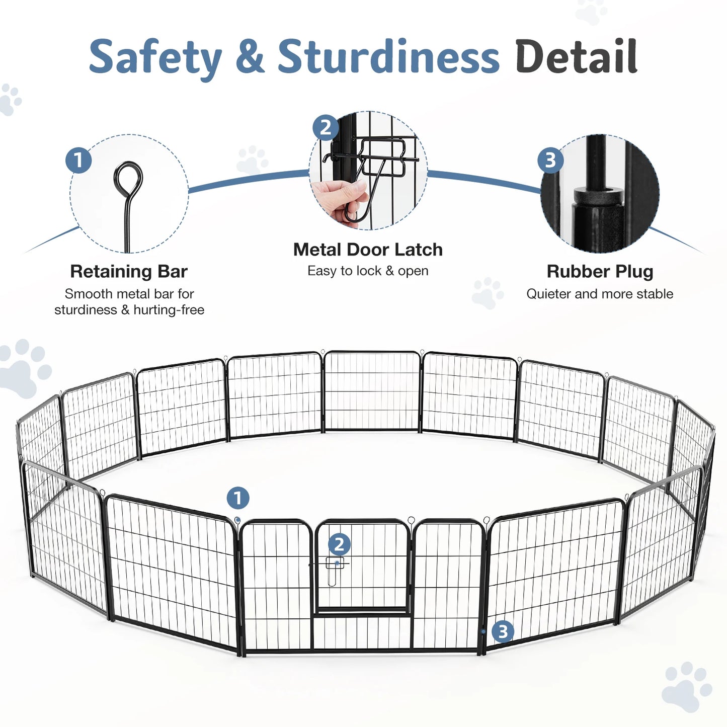 M- 24" L- 32" 16-Panel Metal Dog Playpen- Exercise Yard with Doors