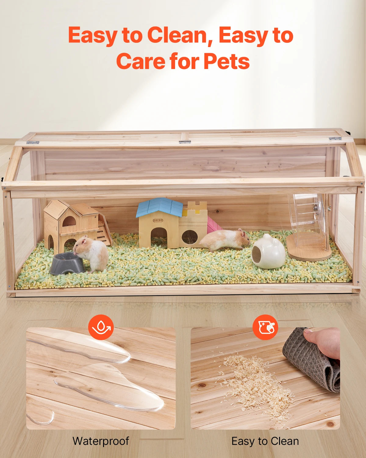 S- 30"-35" M- 40"-45" L- 45"-50" Wooden 270° Viewing Hamster Habitat with Openable Top Ventilated Animal Cage for Gerbils Mice