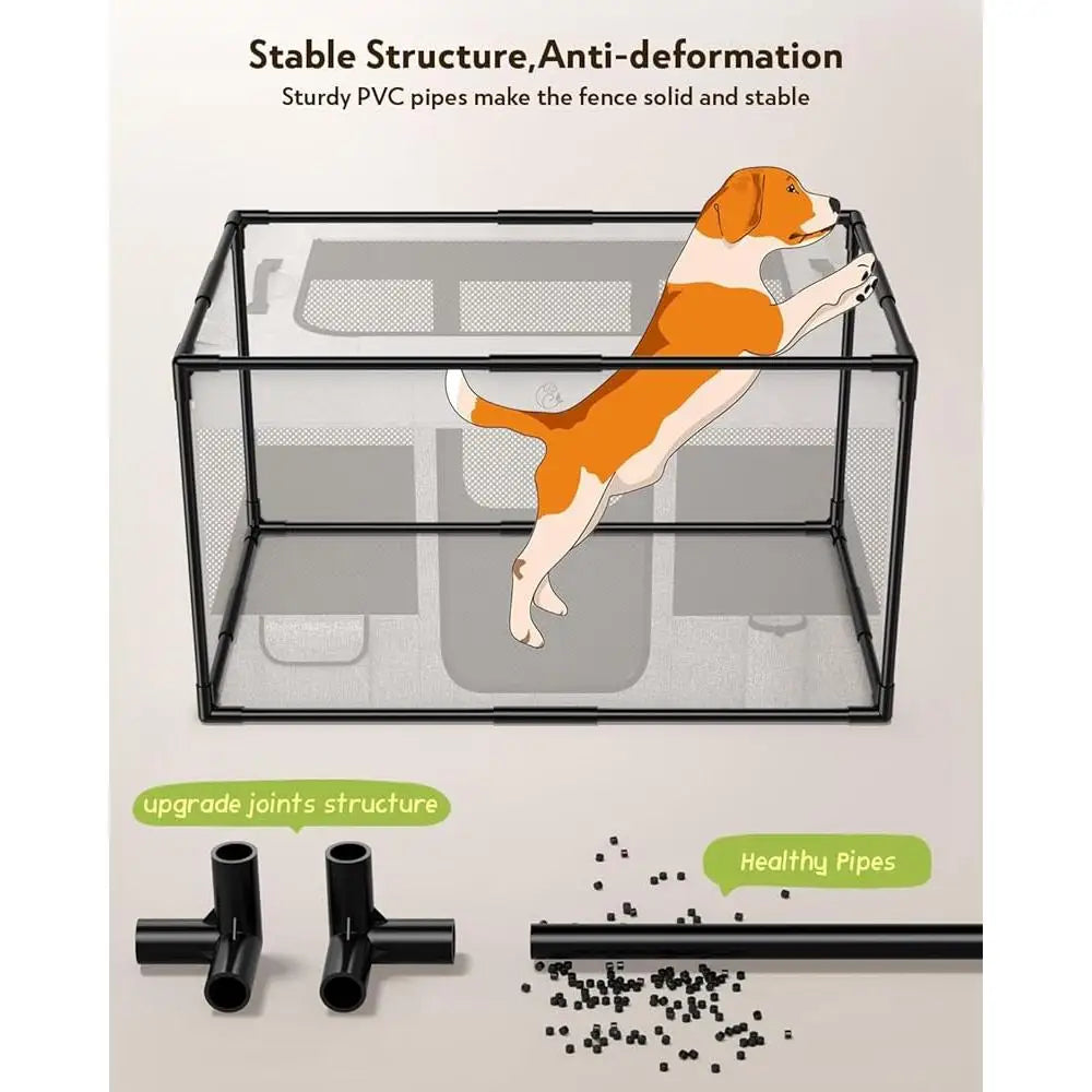 Portable Pet Playpen Kennel with PVC Frame and Zipper Access