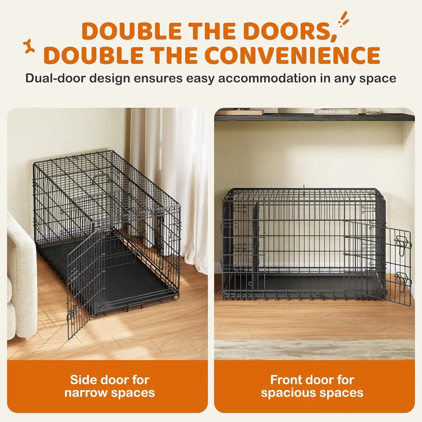 42 inch Double Door Collapsible Metal Dog Crate