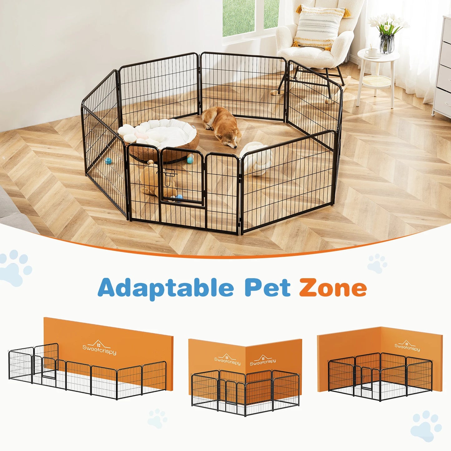 8 Panel Metal Dog Playpen - Indoor Fence