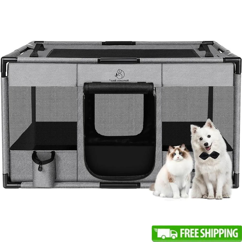 Portable Pet Playpen Kennel with PVC Frame and Zipper Access