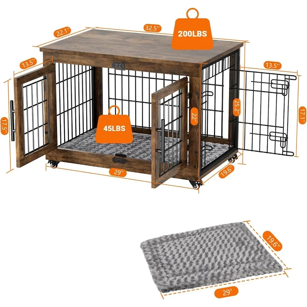 Wooden Kennel Dog Crate Table with Cushion