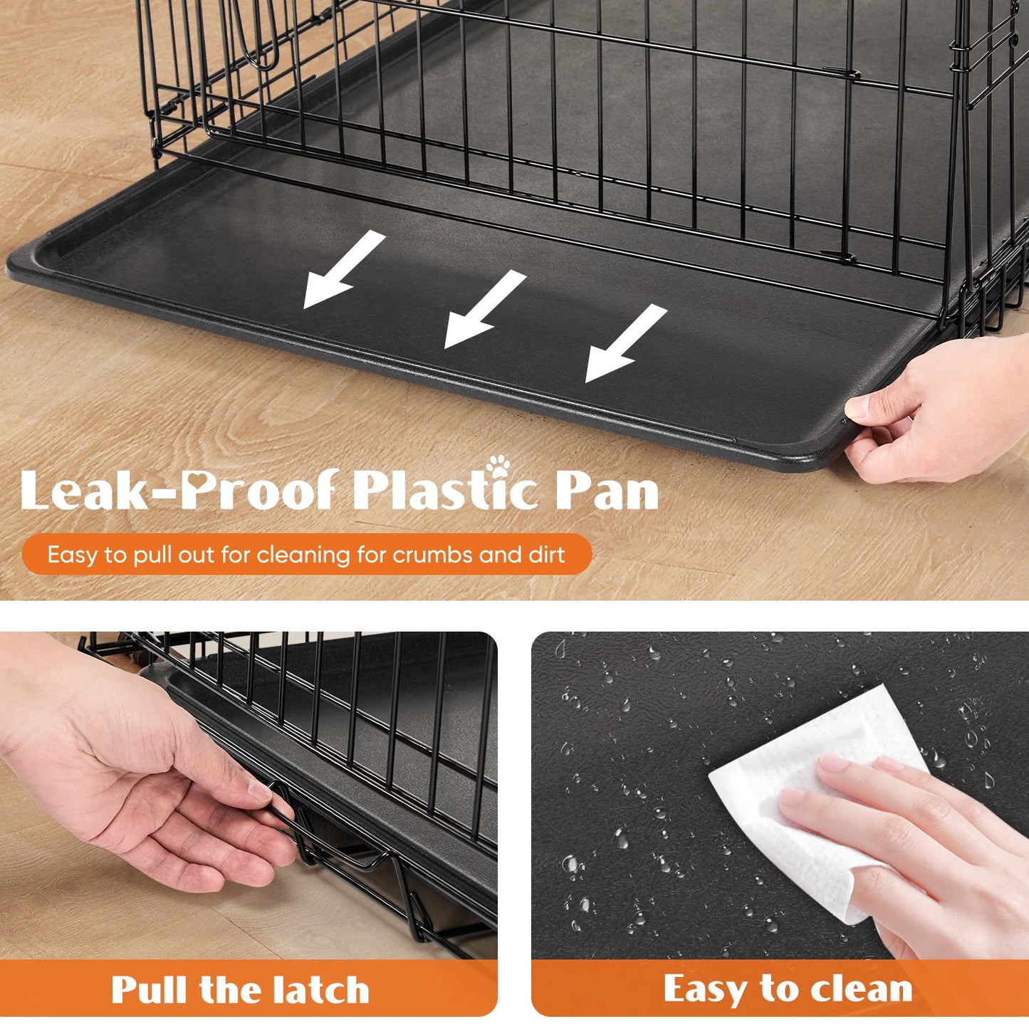 Medium - XL Folding Metal Pet Kennel with Leak-Proof Pan Tray