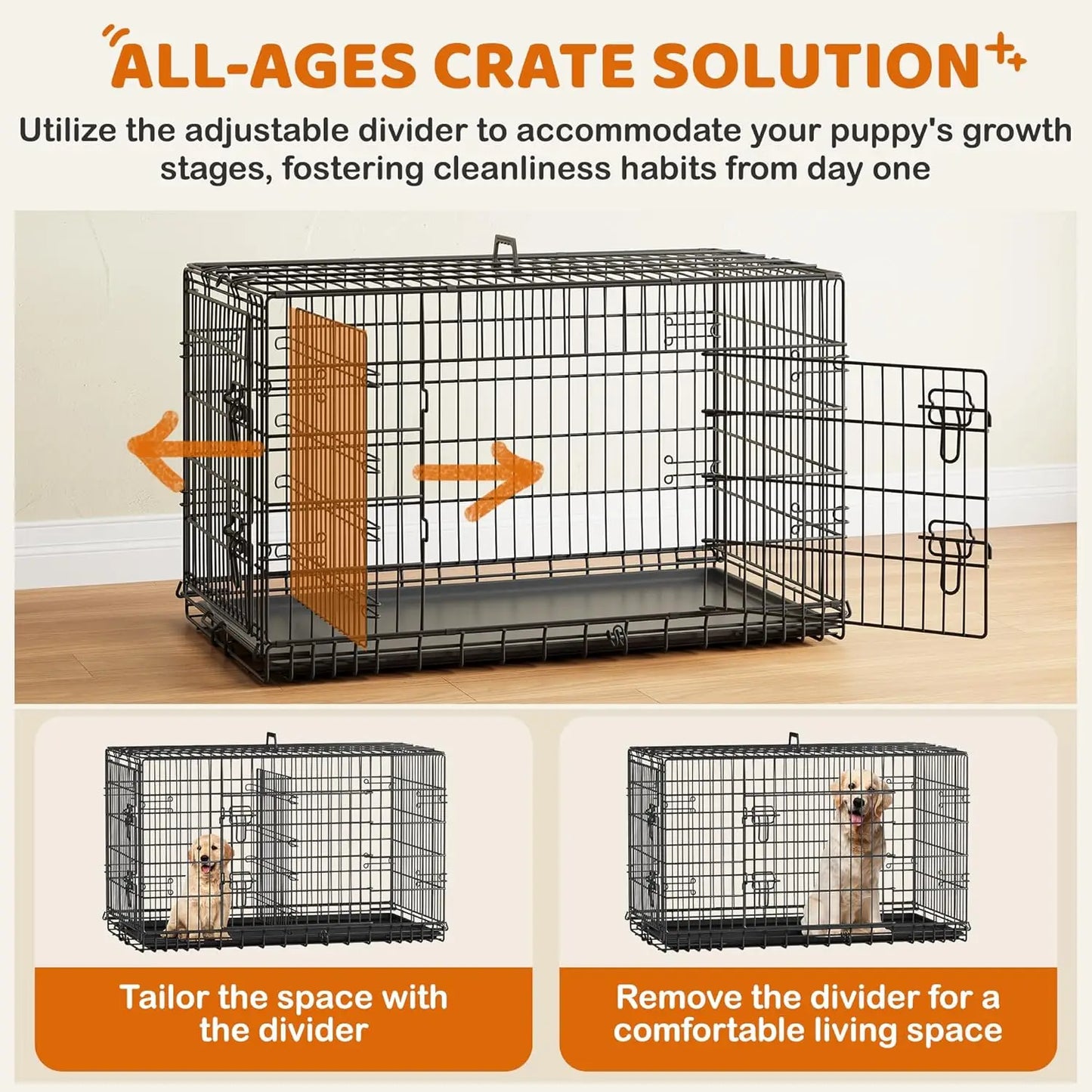 42 inch Double Door Collapsible Metal Dog Crate