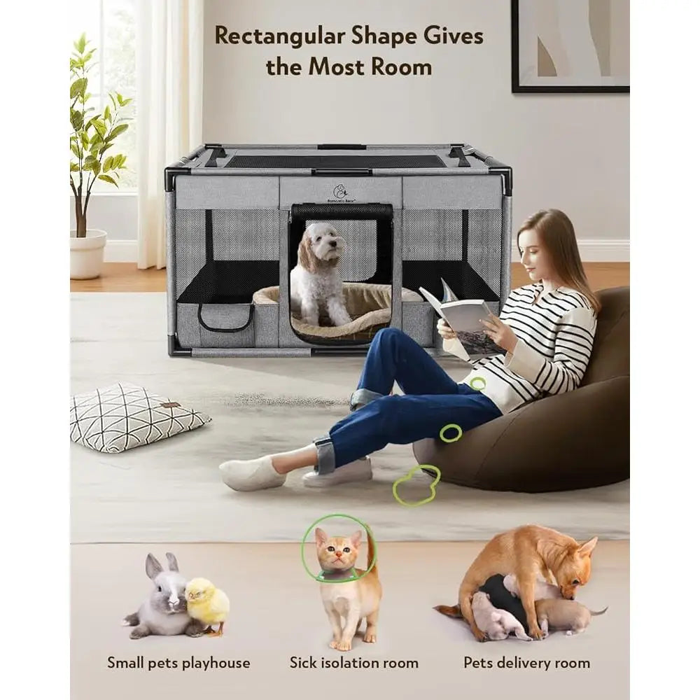 Portable Pet Playpen Kennel with PVC Frame and Zipper Access