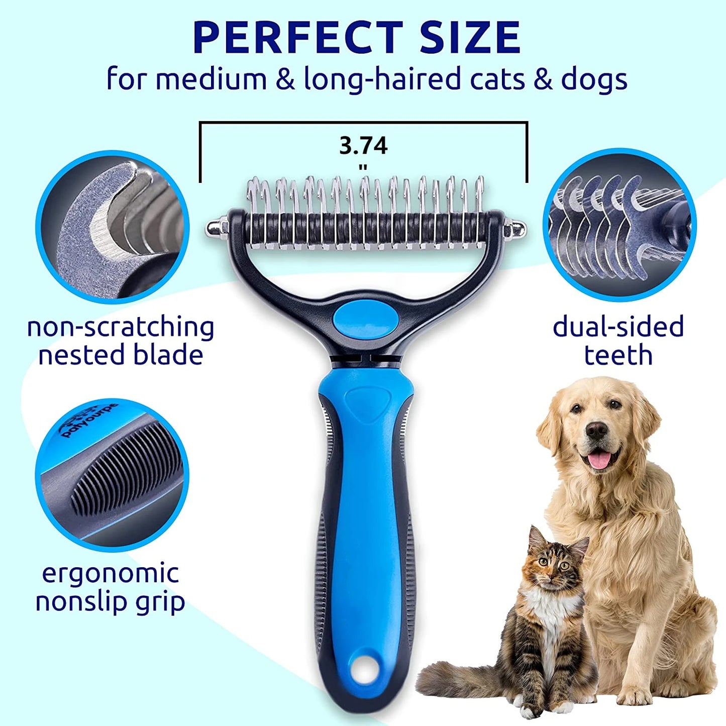 Pet Hair Remover Shedding Brush & Fur Knot Cutter