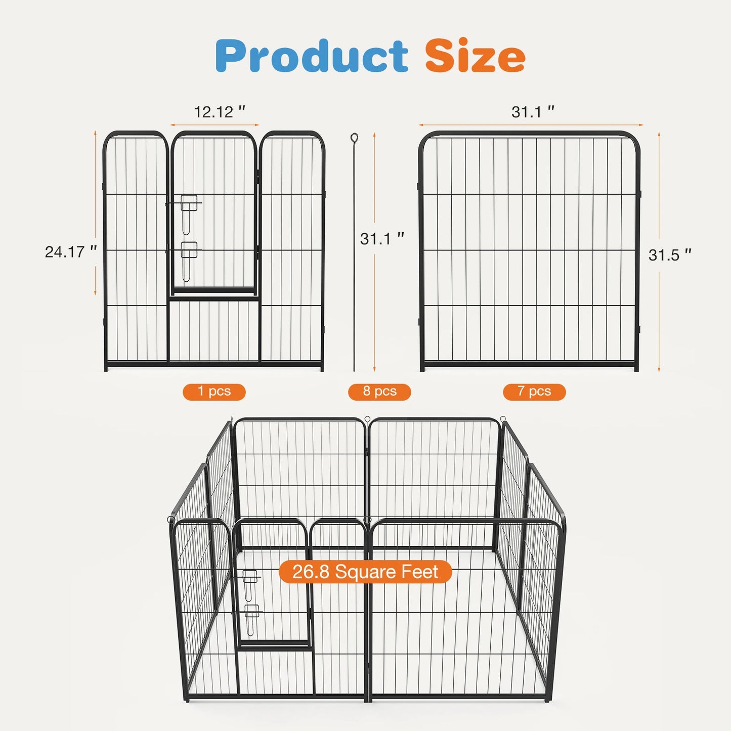 8 Panel Metal Dog Playpen - Indoor Fence