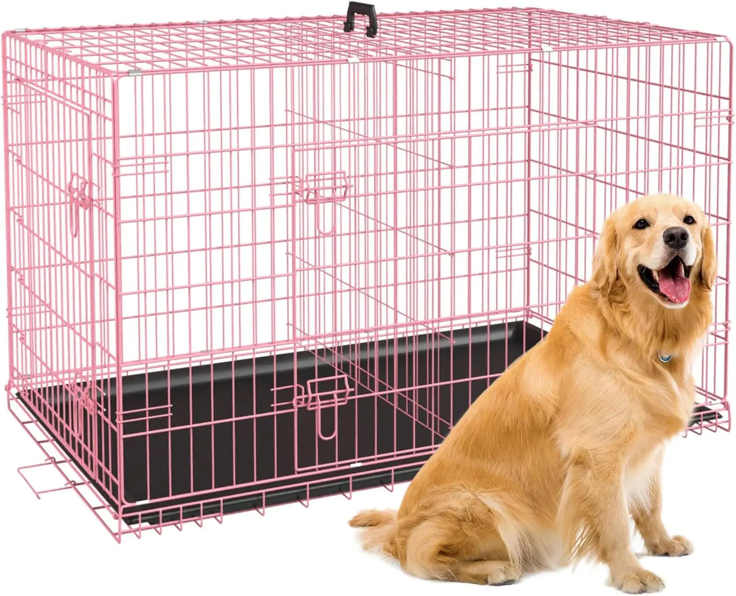L-Folding Metal Kennel / Crate for Large Dogs with Double-Door