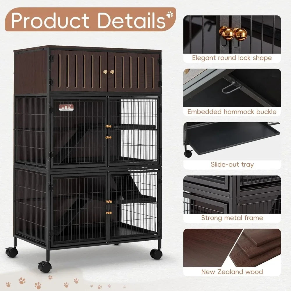 Large Metal Ferret Cage with Removable Ramps, Double Door, and top cabinet; Critter Nation
