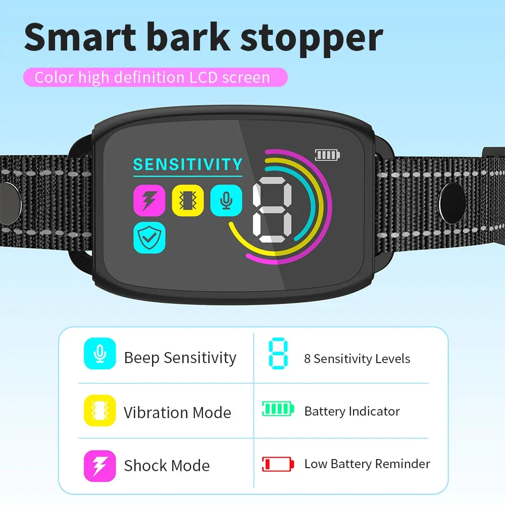 Automatic Anti Bark Rechargeable Dog Collar; Electric Shock Vibration; Buzzer; Waterproof