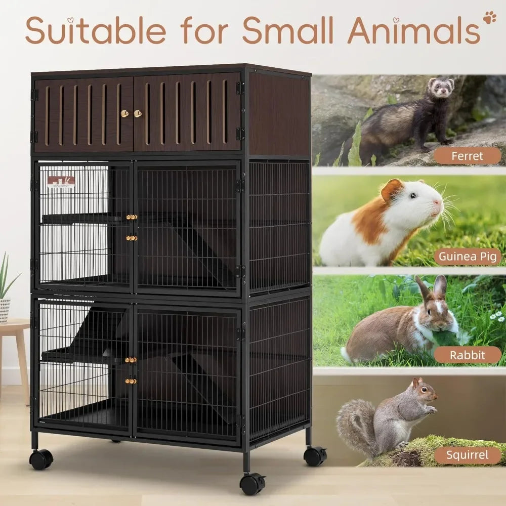 Large Metal Ferret Cage with Removable Ramps, Double Door, and top cabinet; Critter Nation