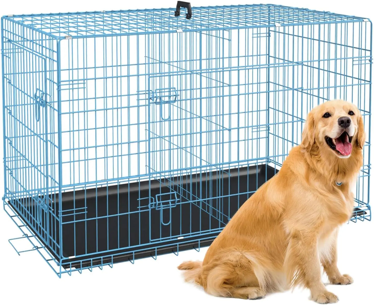 L-Folding Metal Kennel / Crate for Large Dogs with Double-Door