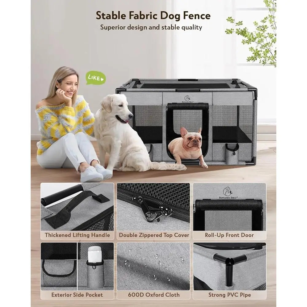 Portable Pet Playpen Kennel with PVC Frame and Zipper Access