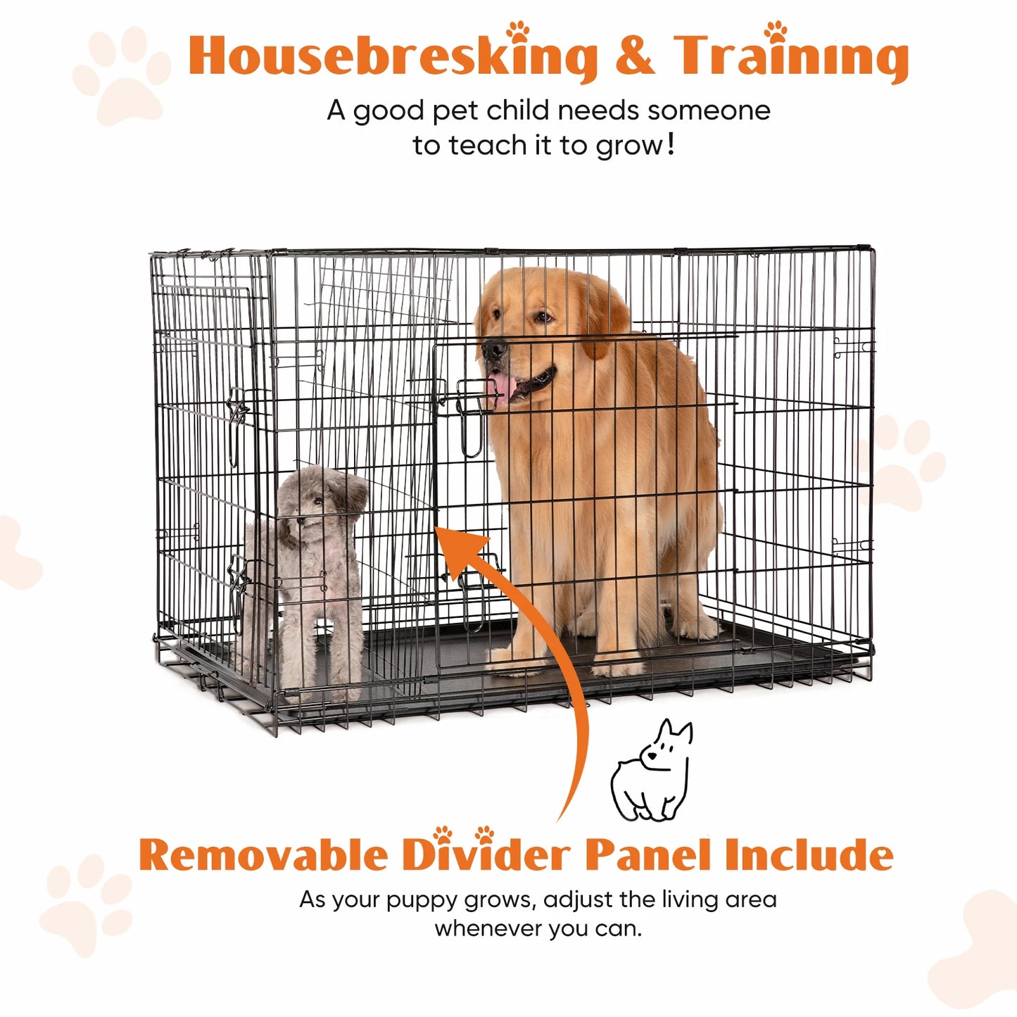 Medium - XL Folding Metal Pet Kennel with Leak-Proof Pan Tray