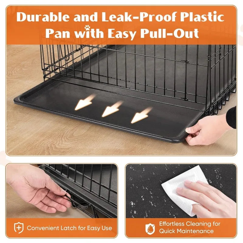 Medium 30" Folding Metal Dog Crate with Plastic Leak-Proof Pan Tray