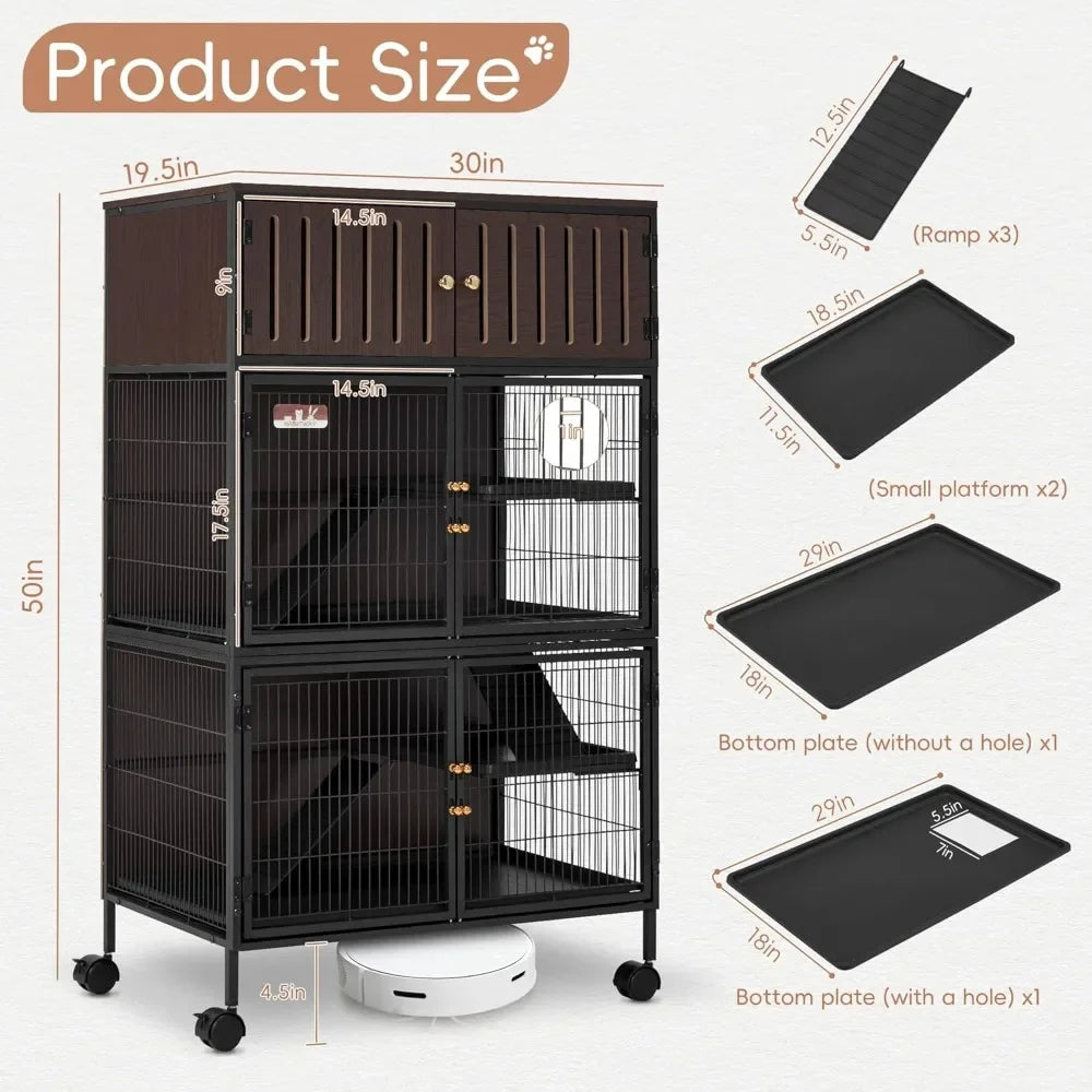 Large Metal Ferret Cage with Removable Ramps, Double Door, and top cabinet; Critter Nation