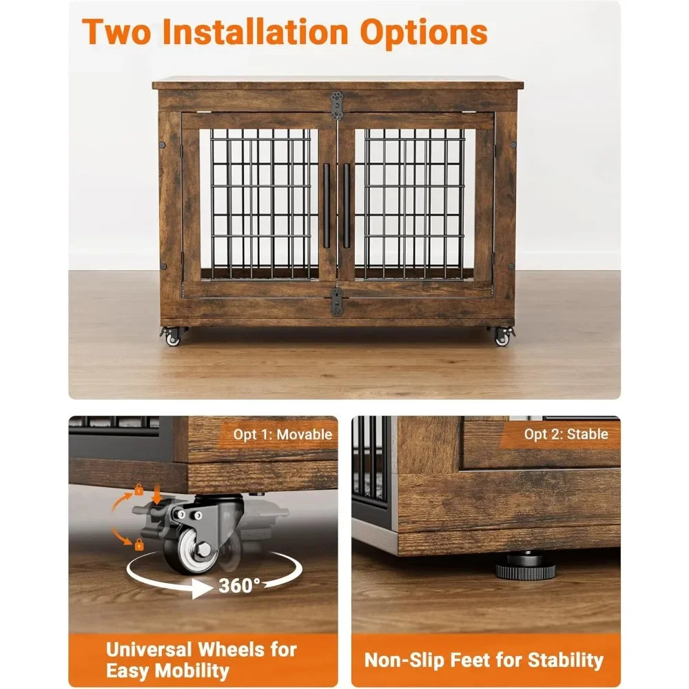Wooden Kennel Dog Crate Table with Cushion