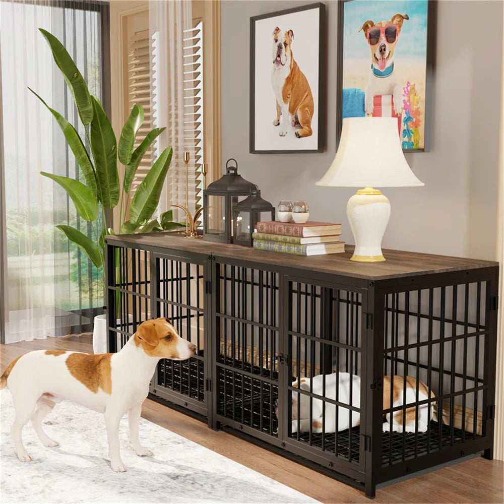 Large - Extra Large Wooden Dog Crate Kennel Furniture End Table with 3 Doors