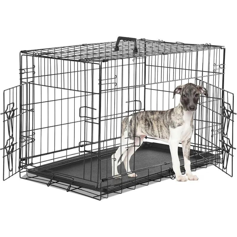 Medium 30" Folding Metal Dog Crate with Plastic Leak-Proof Pan Tray