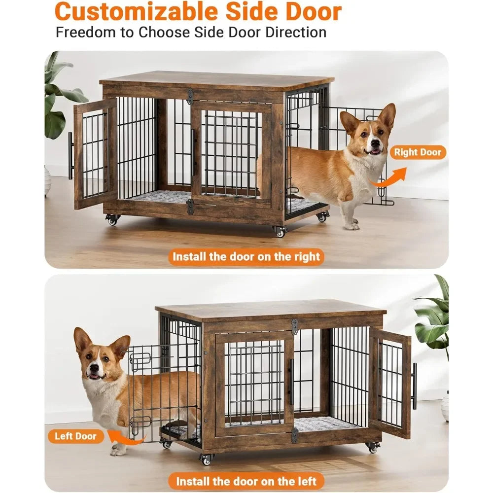 Wooden Kennel Dog Crate Table with Cushion