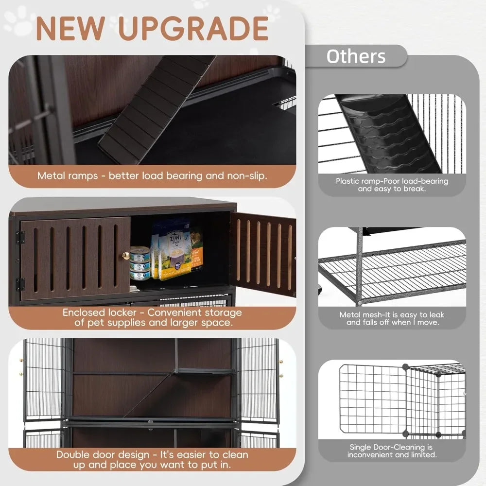 Large Metal Ferret Cage with Removable Ramps, Double Door, and top cabinet; Critter Nation