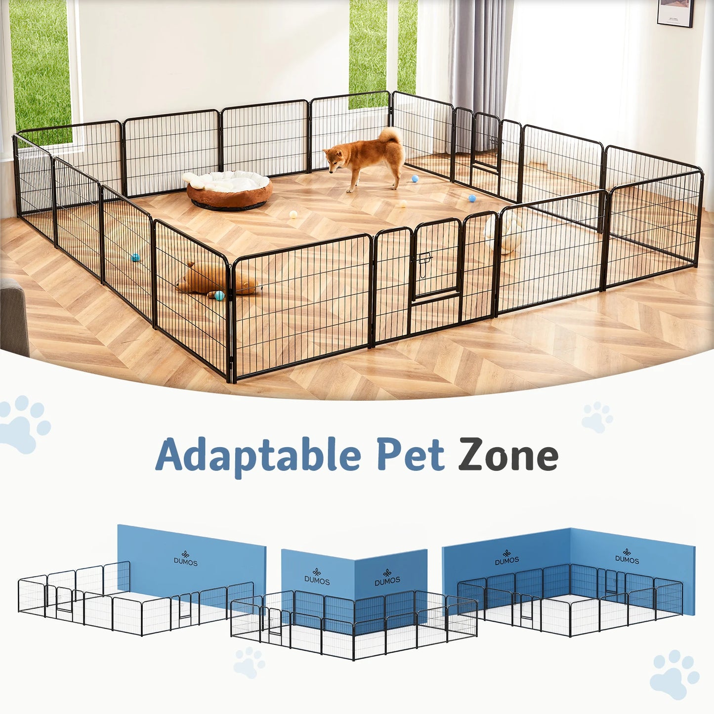M- 24" L- 32" 16-Panel Metal Dog Playpen- Exercise Yard with Doors