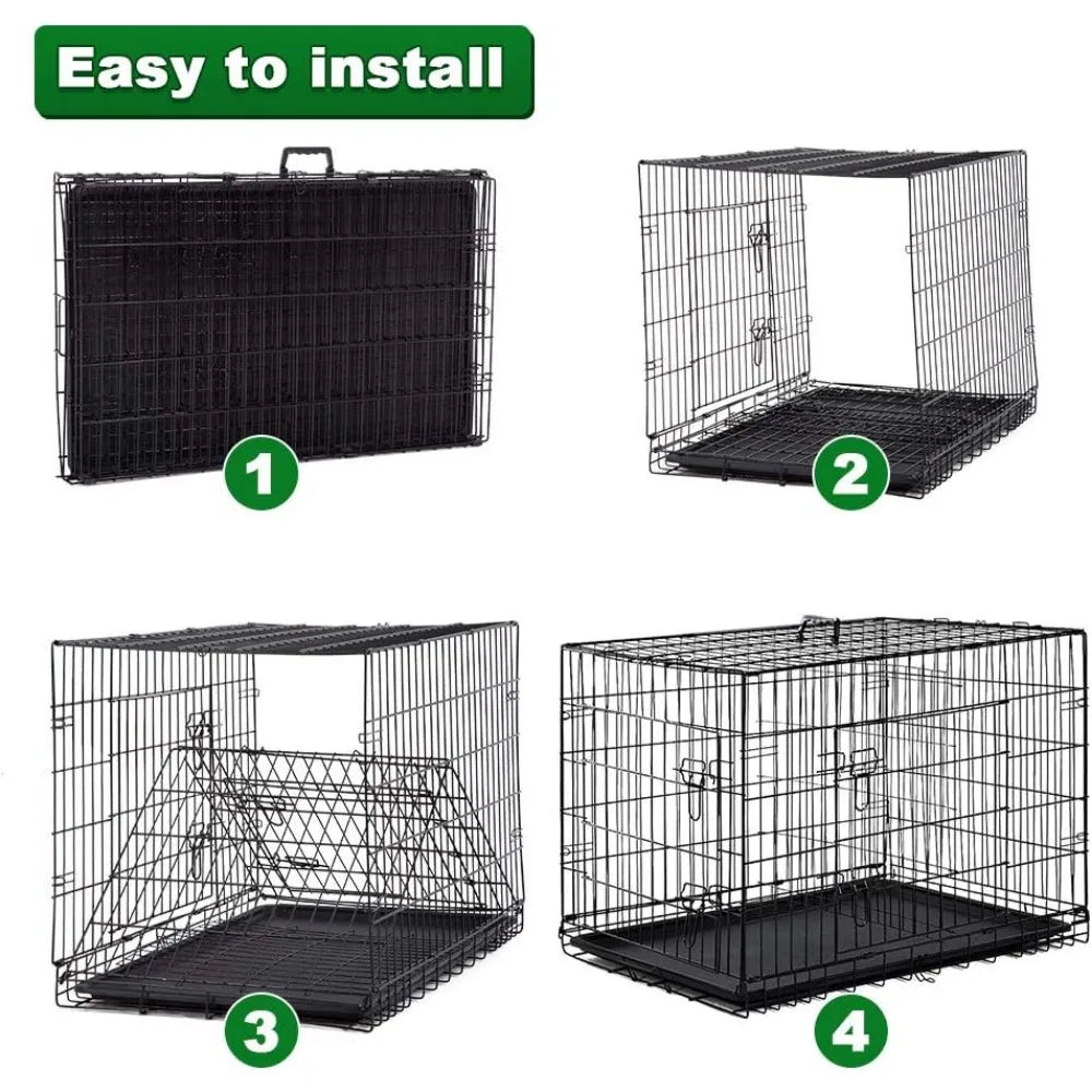 L-Folding Metal Kennel / Crate for Large Dogs with Double-Door