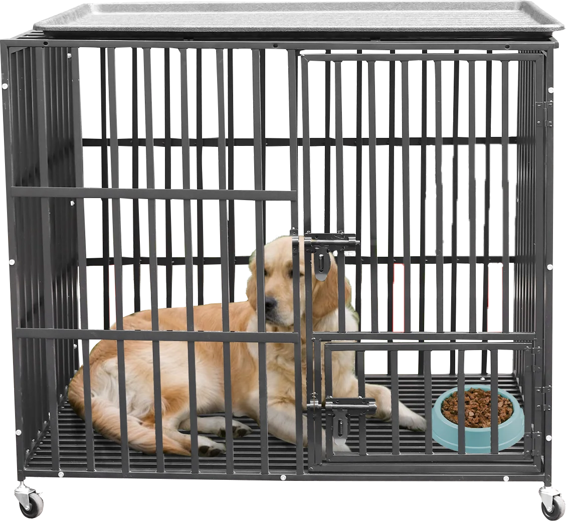 L- 37” XL- 42” XXL- 46” Heavy Duty Metal Dog Crate Kennel with 4 -Wheels and 3 Doors