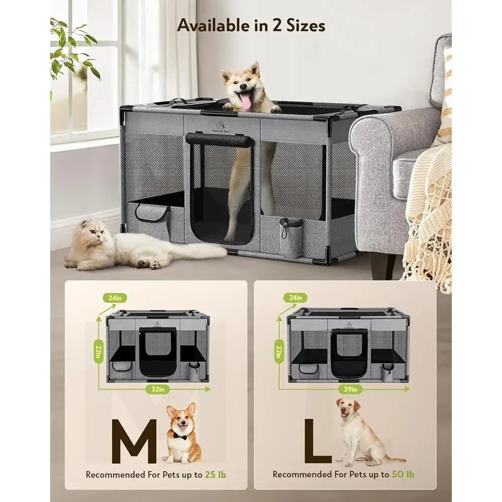 Portable Pet Playpen Kennel with PVC Frame and Zipper Access