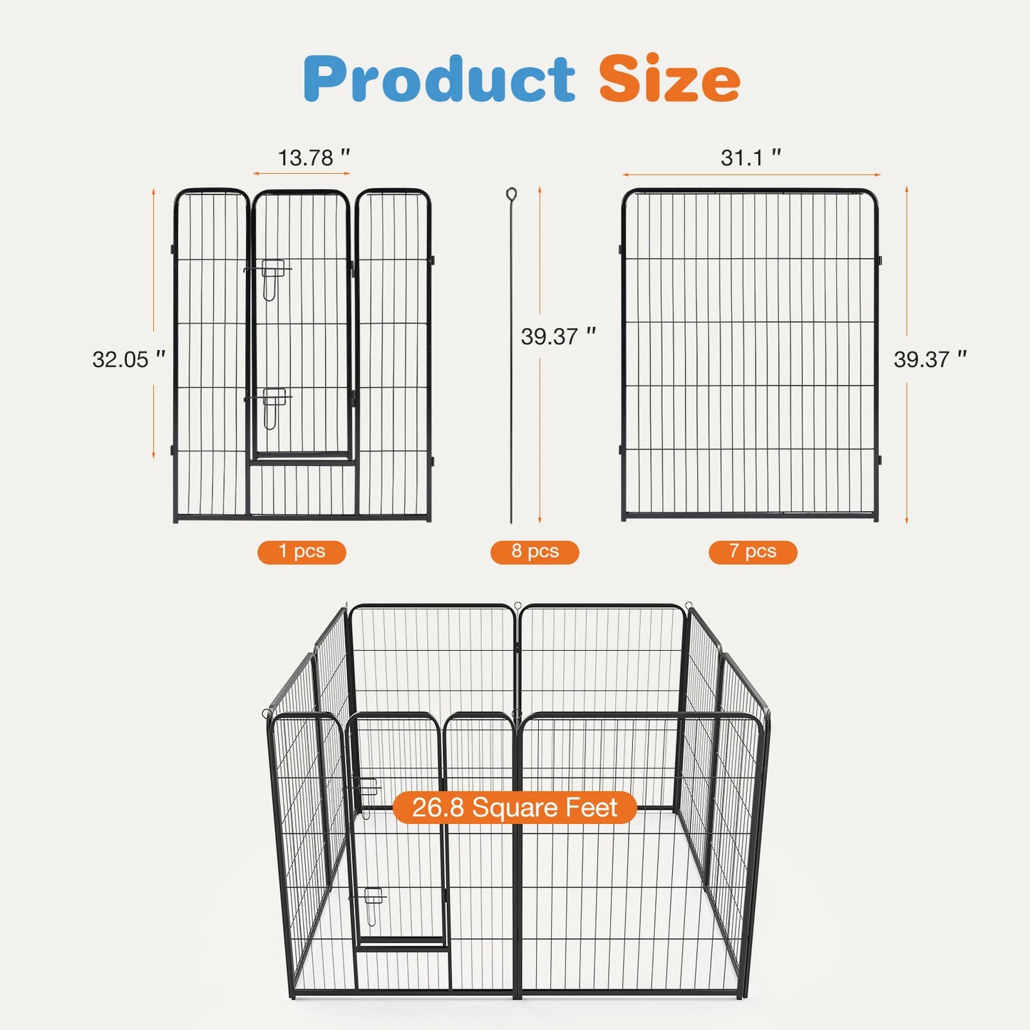 8 Panel Metal Dog Playpen - Indoor Fence