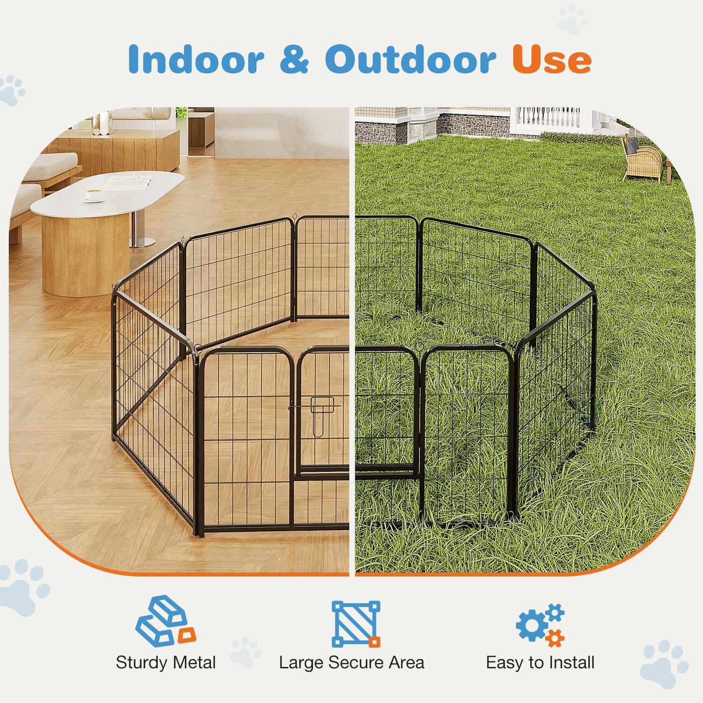 8 Panel Metal Dog Playpen - Indoor Fence