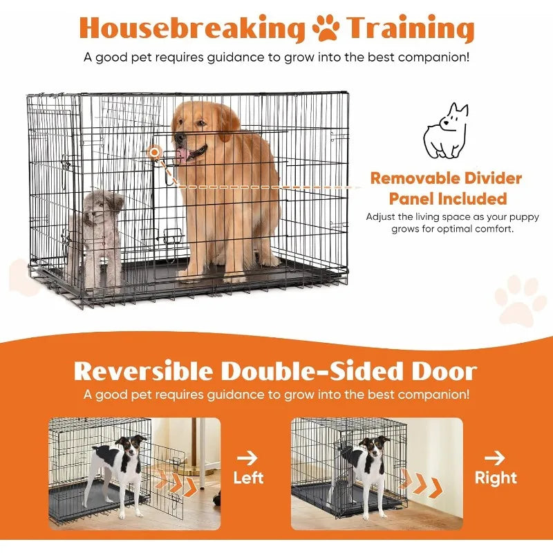 Medium 30" Folding Metal Dog Crate with Plastic Leak-Proof Pan Tray