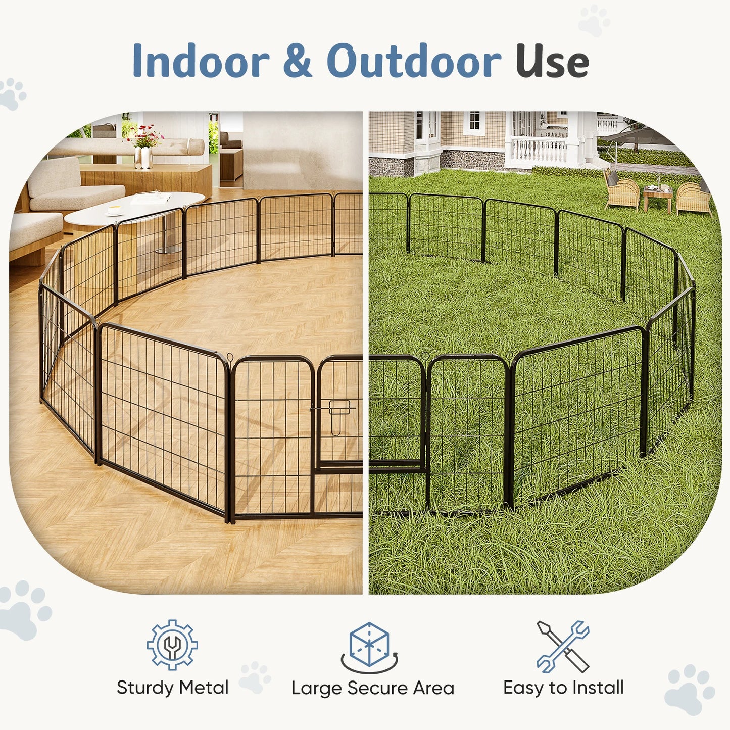 M- 24" L- 32" 16-Panel Metal Dog Playpen- Exercise Yard with Doors