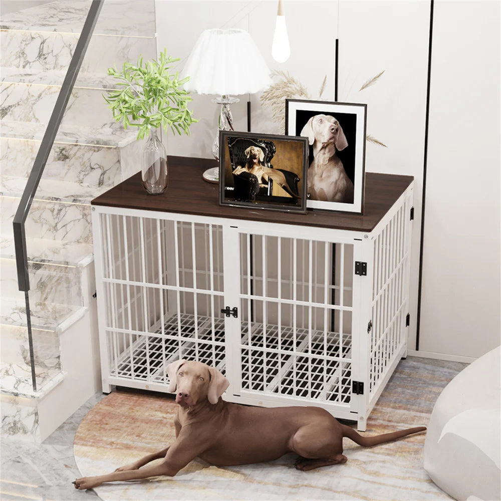 Large - Extra Large Wooden Dog Crate Kennel Furniture End Table with 3 Doors