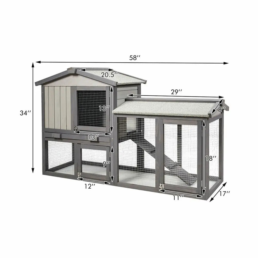 58" Large Wooden Rabbit Hutch / Chicken Coop