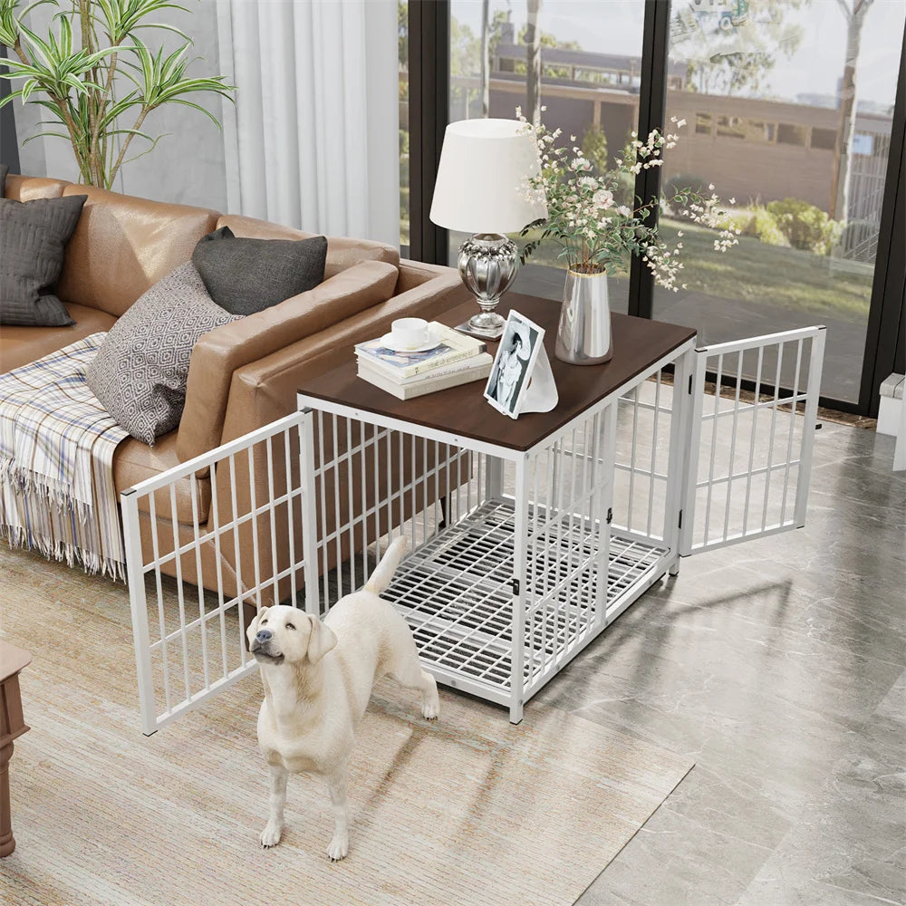 Large - Extra Large Wooden Dog Crate Kennel Furniture End Table with 3 Doors