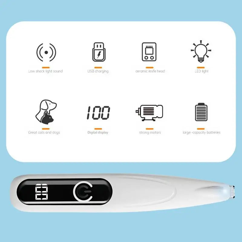 Waterproof Cordless Pet Paw & HairTrimmer / Clipper with LED Light