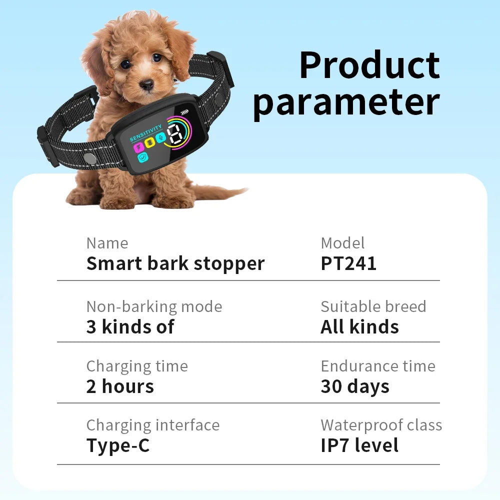 Automatic Anti Bark Rechargeable Dog Collar; Electric Shock Vibration; Buzzer; Waterproof