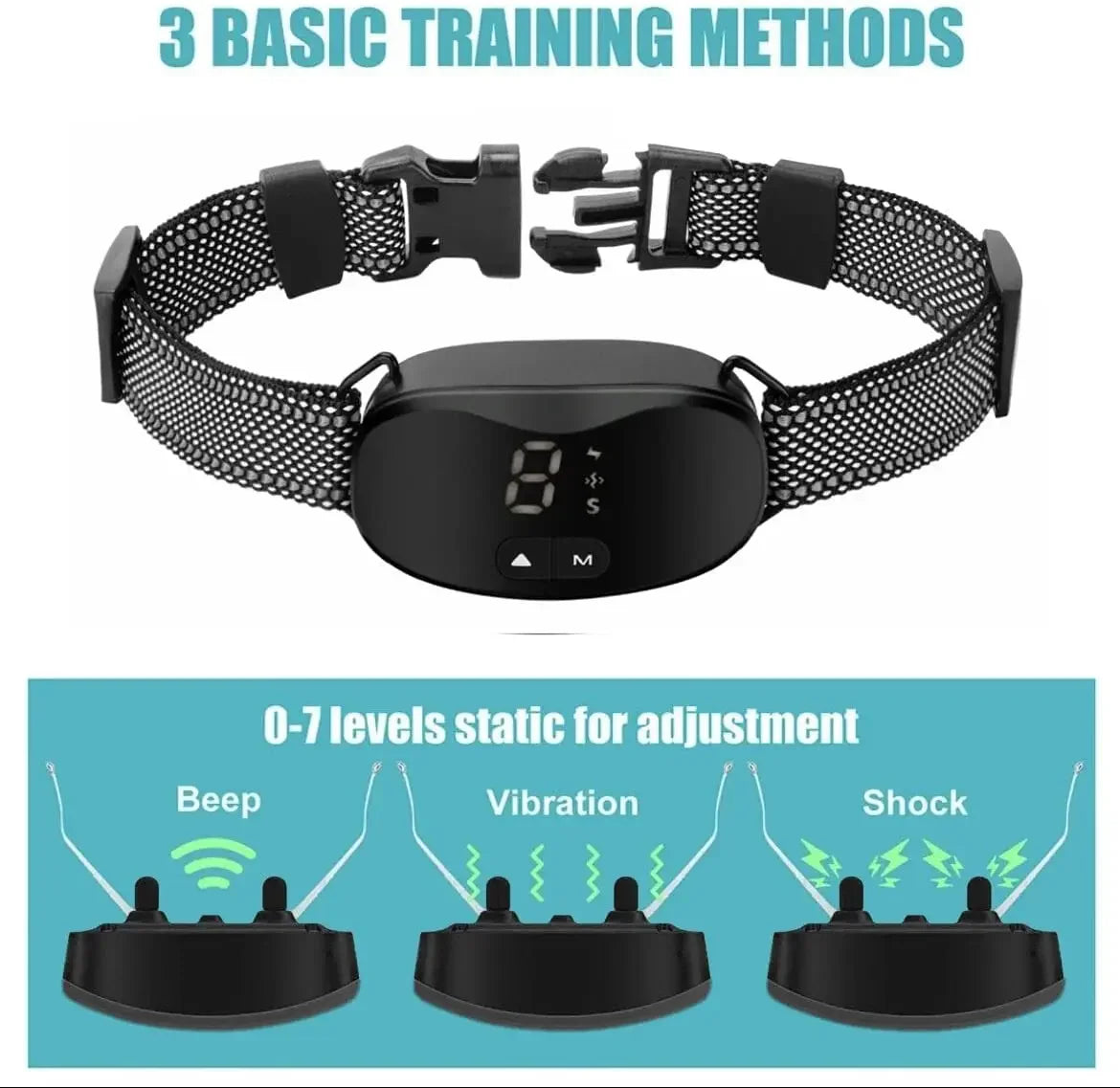 Anti bark dog collar; Electric shock Vibration with LED