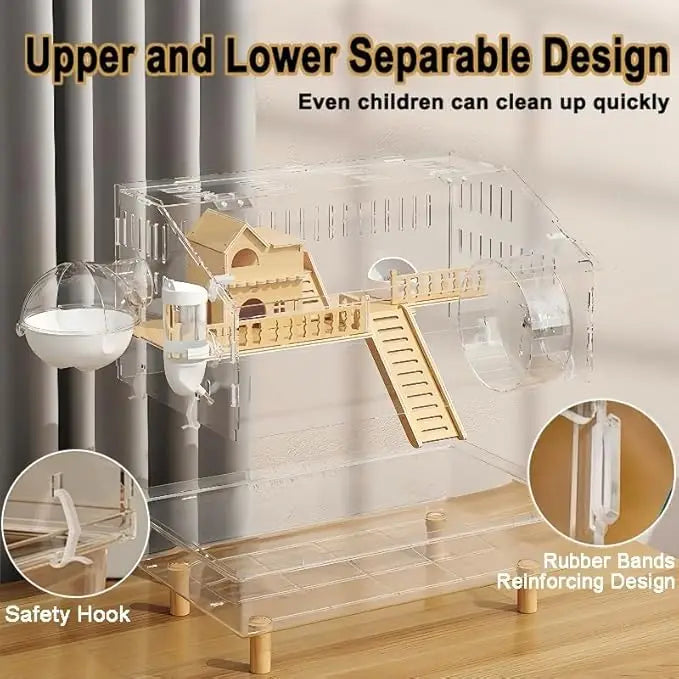2-Layer Acrylic/Transparent Hamster Habitat Cage with Accessories for Dwarf Hamsters, Mice, and Gerbils
