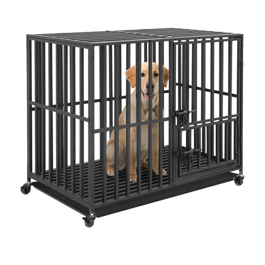 L- 37”  XL- 42”  XXL- 46” Heavy Duty Metal Dog Crate Kennel with 4 -Wheels and 3 Doors
